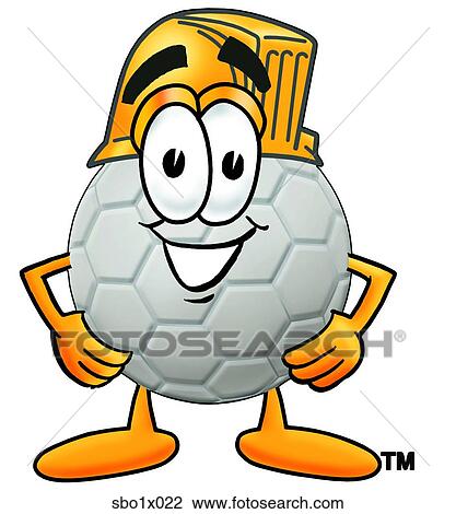 Clipart - soccer ball with hard hat. Fotosearch