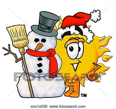 Clipart - sun with snowman. Fotosearch