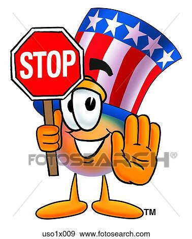 Clip Art - American hat holding stop sign. Fotosearch