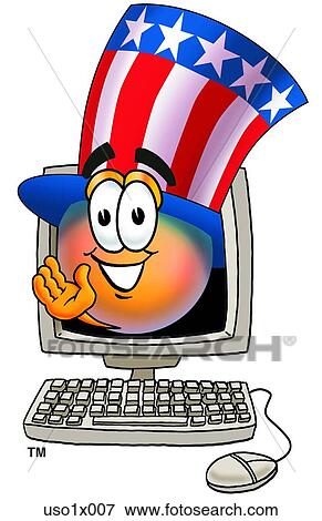 Clip Art - American hat in computer. Fotosearch