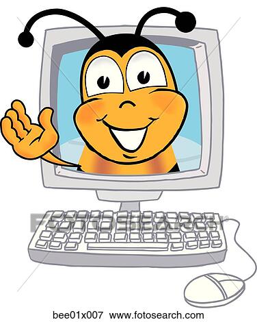 Clip Art - bee in computer. Fotosearch