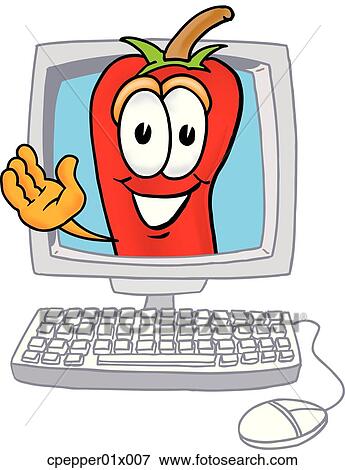 Clip Art - chili pepper in computer. Fotosearch