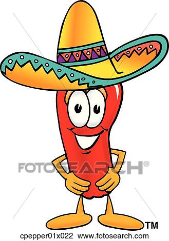 chili pepper with sombrero View Large Clip Art Graphic Clipart - chili pepper with sombrero. Fotosearch