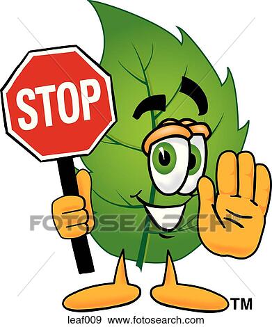 Clip Art - Leaf holding stop sign. Fotosearch