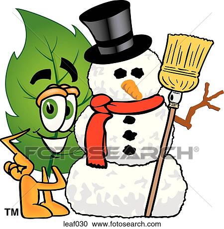 Clipart - Leaf with snowman. Fotosearch