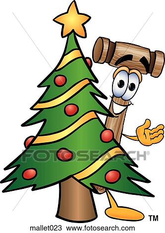 Clipart - Mallet with Christmas Tree. Fotosearch