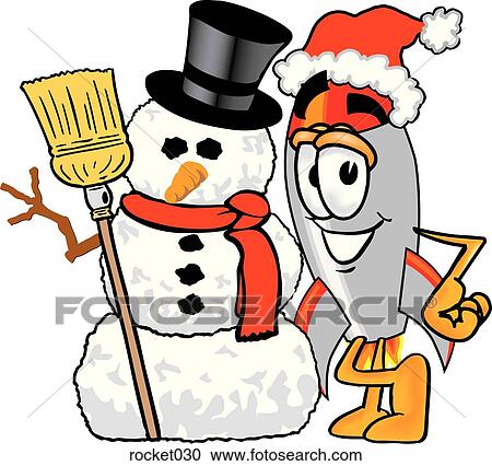 Clipart - Rocket with snowman. Fotosearch