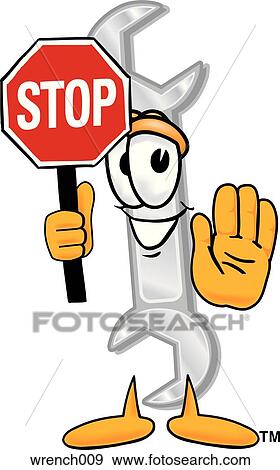 Wrench holding stop sign View Large Clip Art Graphic Clip Art - Wrench holding stop sign. Fotosearch