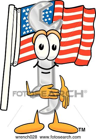 Clip Art - Wrench with flag. Fotosearch