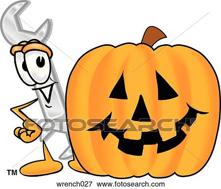 Clip Art - Wrench with pumpkin. Fotosearch