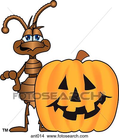 Stock Illustration - Ant With Halloween Pumpkin. Fotosearch