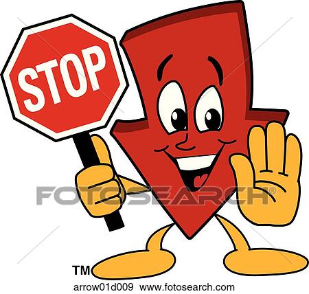 Stock Illustration - Arrow Down Holding A Stop Sign. Fotosearch