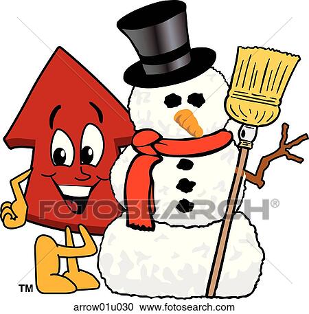Clipart - Arrow Up With Snowman And Santa Hat. Fotosearch