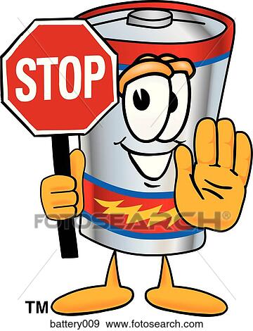 Battery Holding A Stop Sign View Large Illustration Stock Illustration - Battery Holding A Stop Sign. Fotosearch