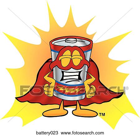 Battery Super Hero View Large Illustration Drawing - Battery Super Hero. Fotosearch