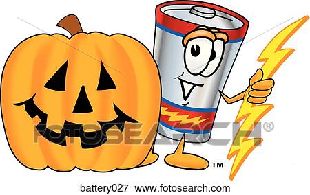 Battery With Halloween Pumpkin View Large Illustration Stock Illustration - Battery With Halloween Pumpkin. Fotosearch