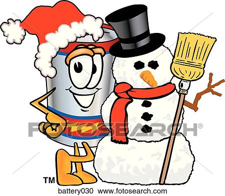 Clipart - Battery With Snowman. Fotosearch