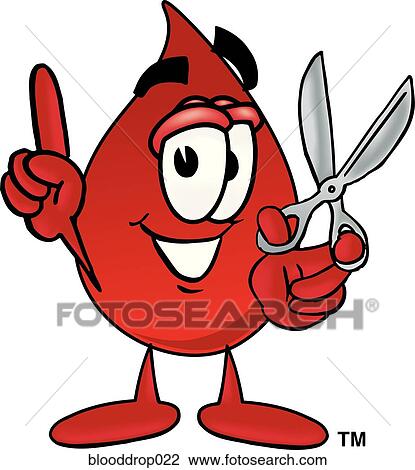 Drawing - Blood Drop With Scissors. Fotosearch
