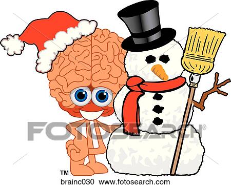 Brain With Snowman And Santa Hat View Large Illustration Clipart - Brain With Snowman And Santa Hat. Fotosearch