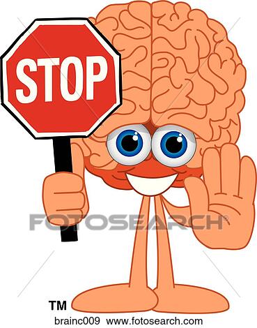 Stock Illustration of Brain Holding A Stop Sign brainc009 - Search ...