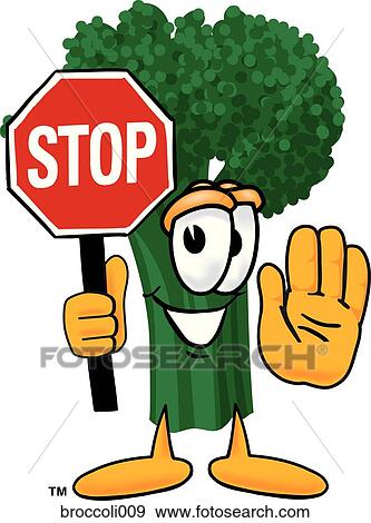 Stock Illustration - Broccoli Holding A Stop Sign. Fotosearch