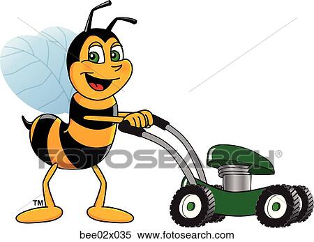 Stock Illustration - Bumble Bee 2 pushing Lawn Mower. Fotosearch