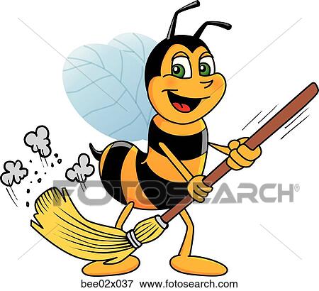 Stock Illustration - Bumble Bee 2 Sweeping with Broom. Fotosearch