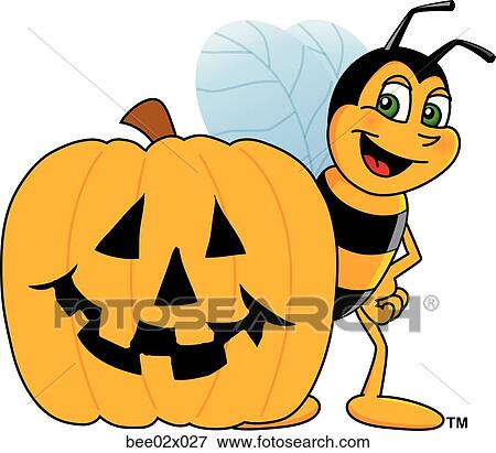 Stock Illustration - Bumble Bee 2 With Halloween Pumpkin. Fotosearch