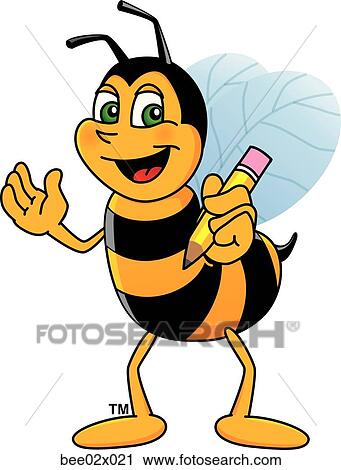Bumble Bee 2 With Pencil View Large Illustration Clip Art - Bumble Bee 2 With Pencil. Fotosearch
