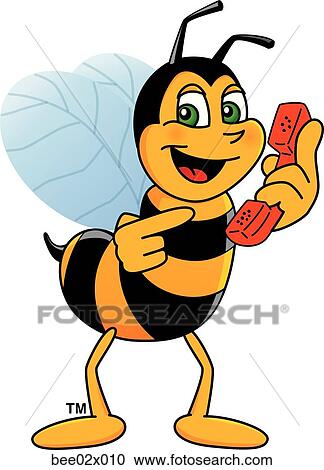 Bumble Bee 2 With Phone View Large Illustration Clipart - Bumble Bee 2 With Phone. Fotosearch