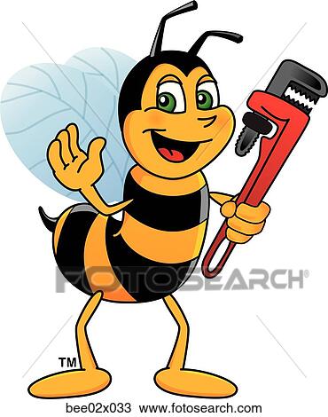 Bumble Bee 2 With Wrench View Large Illustration Drawing - Bumble Bee 2 With Wrench. Fotosearch