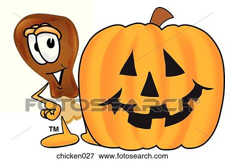 Chicken With Halloween Pumpkin View Large Illustration Stock Illustration - Chicken With Halloween Pumpkin. Fotosearch