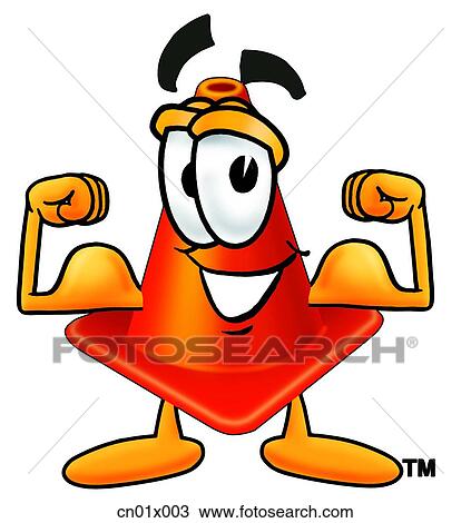 Construction Safety Cone Flexing Muscles View Large Illustration Drawing - Construction Safety Cone Flexing Muscles. Fotosearch