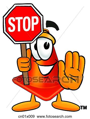 Construction Safety Cone Holding A Stop Sign View Large Illustration Stock Illustration - Construction Safety Cone Holding A Stop Sign. Fotosearch