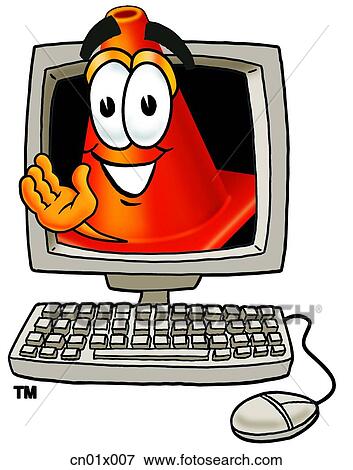 Stock Illustration - Construction Safety Cone In Computer. Fotosearch
