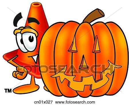 Stock Illustration - Construction Safety Cone With Halloween Pumpkin. Fotosearch