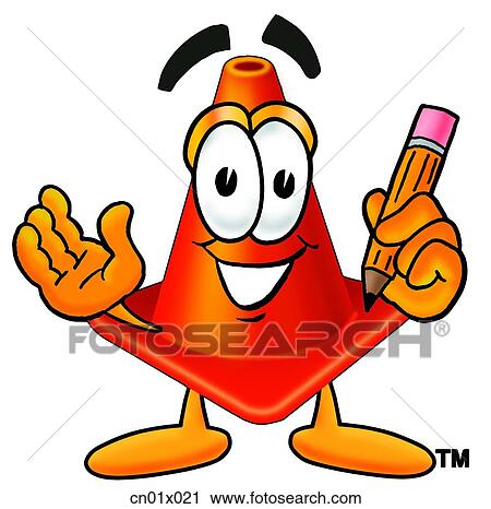 Clip Art - Construction Safety Cone With Pencil. Fotosearch