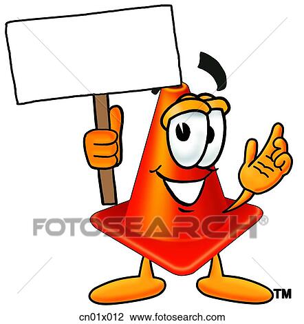 Drawing - Construction Safety Cone With Sign. Fotosearch