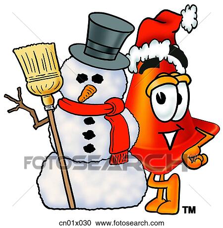 Construction Safety Cone With Snowman And Santa Hat View Large Illustration Clipart - Construction Safety Cone With Snowman And Santa Hat. Fotosearch