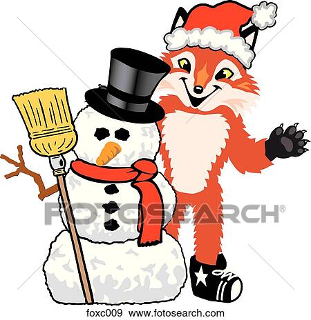 Fox With Snowman And Santa Hat View Large Illustration Stock Illustration - Fox With Snowman And Santa Hat. Fotosearch