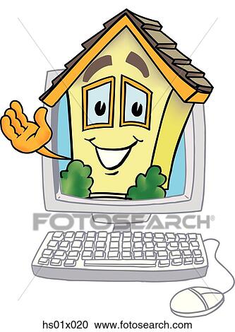 Clipart - House In Computer. Fotosearch