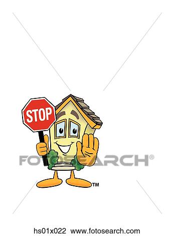 Drawing - House With Stop Sign. Fotosearch