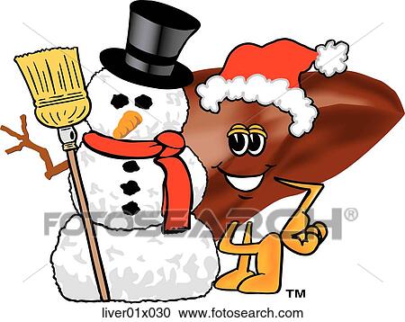 Liver With Snowman And Santa Hat View Large Illustration Clipart - Liver With Snowman And Santa Hat. Fotosearch