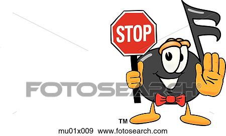Stock Illustration - Music Note Holding A Stop Sign. Fotosearch
