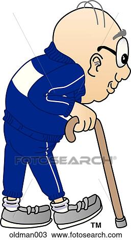 Drawing - Old Man with Cane. Fotosearch