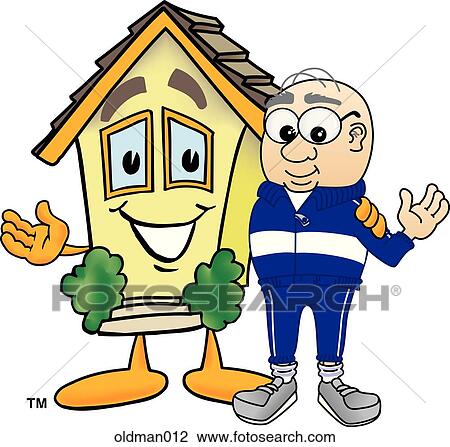 Old Man With House View Large Illustration Drawing - Old Man With House. Fotosearch