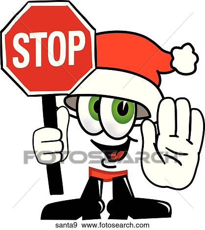 Santa Holding A Stop Sign View Large Illustration Stock Illustration - Santa Holding A Stop Sign. Fotosearch