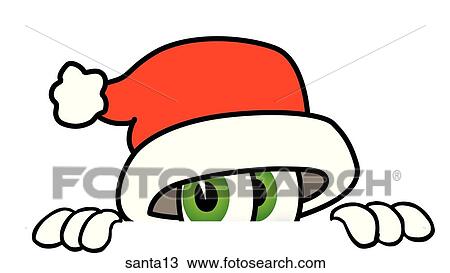 Santa Peeking Over View Large Illustration Drawing - Santa Peeking Over. Fotosearch