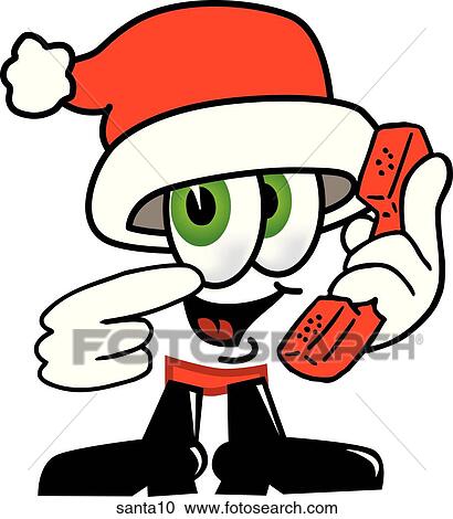 Santa With Phone View Large Illustration Clipart - Santa With Phone. Fotosearch