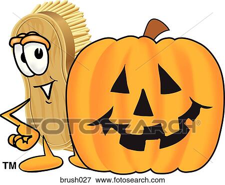 Stock Illustration - Scrub Brush With Halloween Pumpkin. Fotosearch